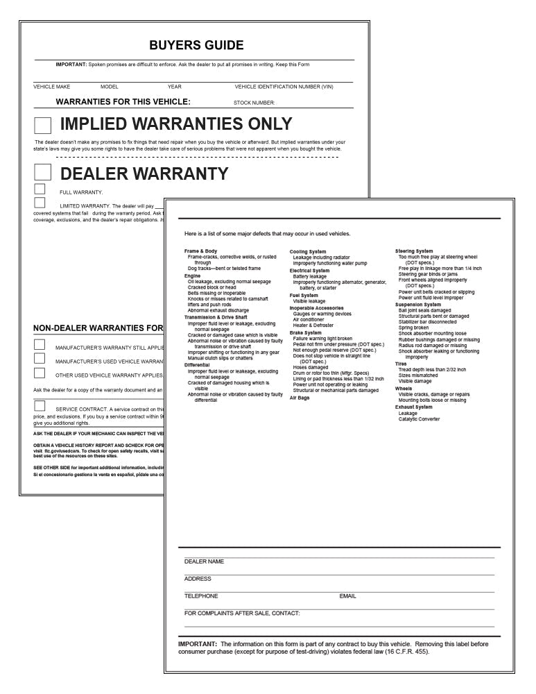 Pre-Printed Buyers Guide B/W – External Weatherproof Full Size (Increments of 250)
